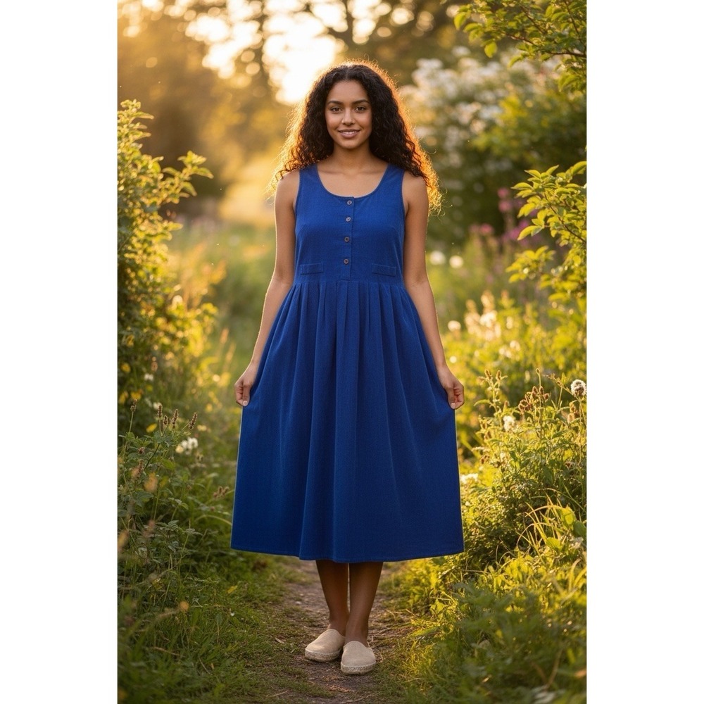 Vtg 90s Royal Blue Corduroy Jumper Dress 16W Plus Size Cottagecore Midi Pockets